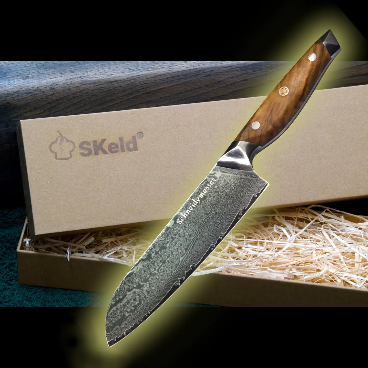 Set de couteaux Damas 3 pièces au choix – Manche en bois d'olivier | SKeld®