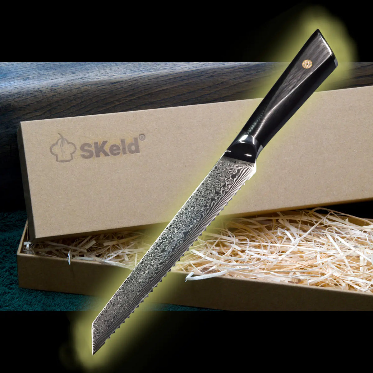 Damascus bread knife 20 cm – G10 Black | SKeld®
