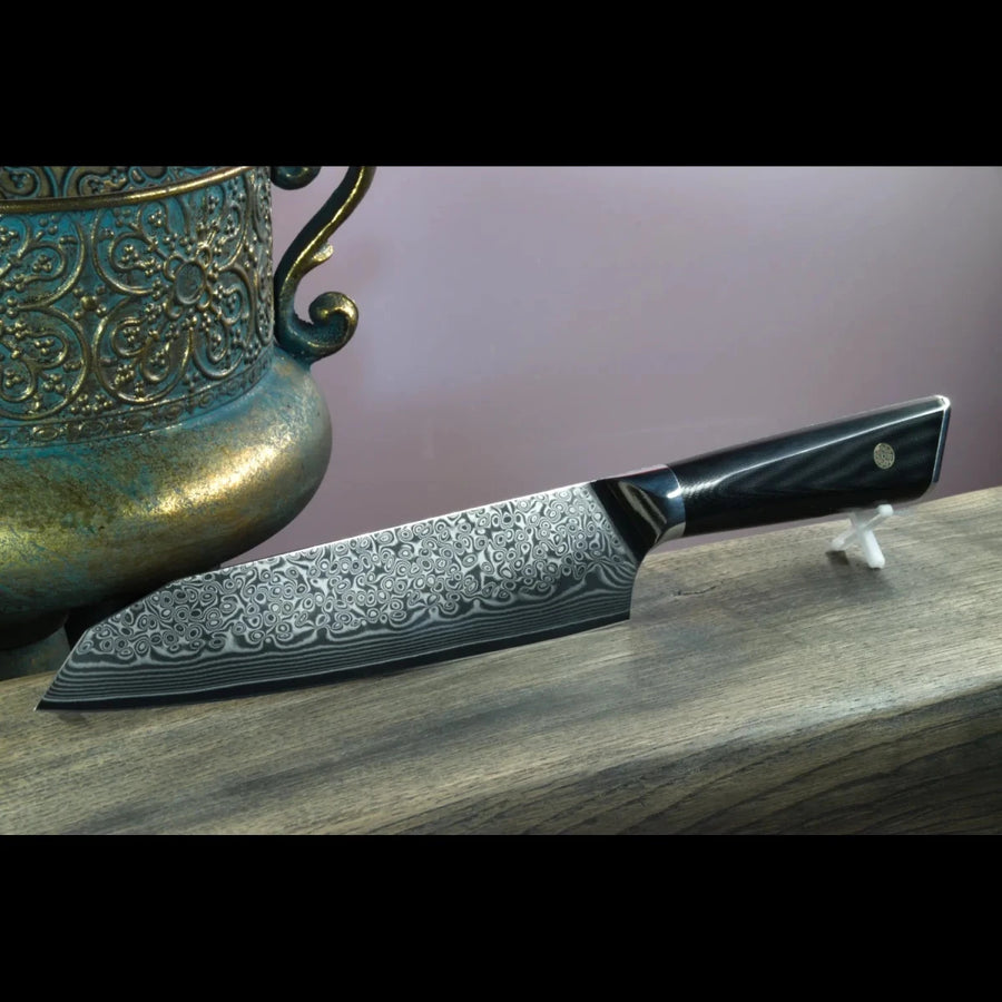 SKeld® Damast Santokumesser V2 Black Serie – modernes Allround-Küchenmesser mit schwarzem G10-Griff