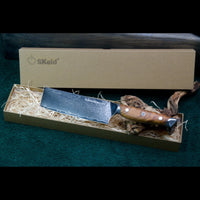 SKeld® Geschenkbox mit Holzwolle-Polsterung und Olivenholz Damast Nakirimesser