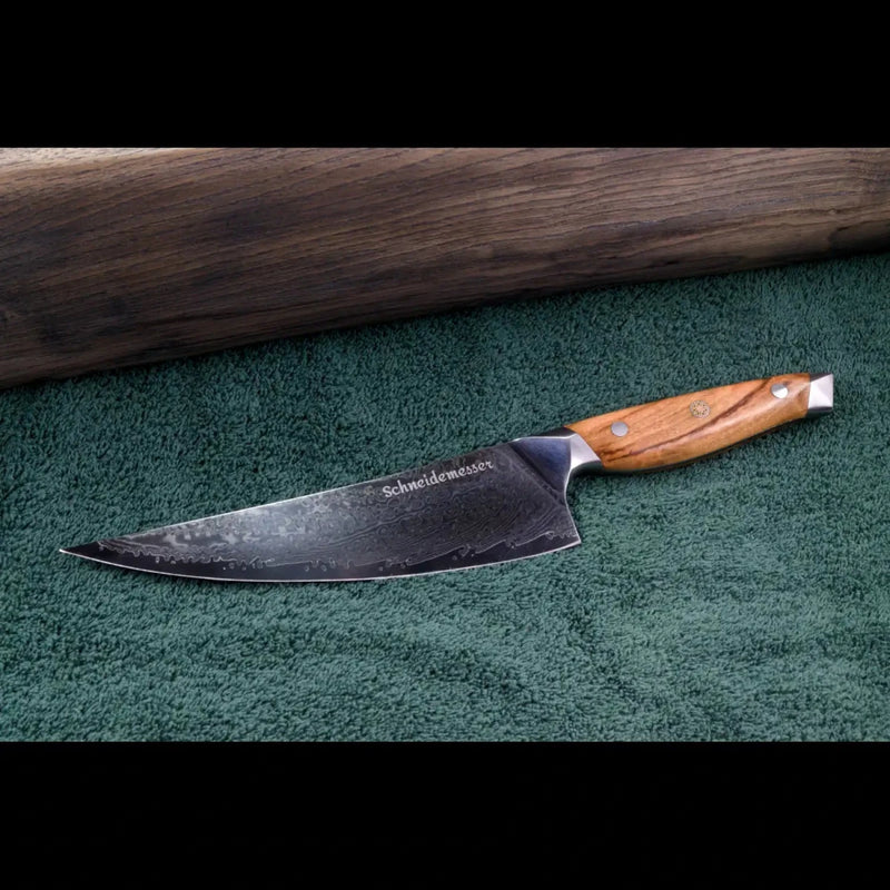SKeld® Damastmesser - Kochmesser mit VG10 Kernstahl, 67 Lagen Damast und Olivenholzgriff