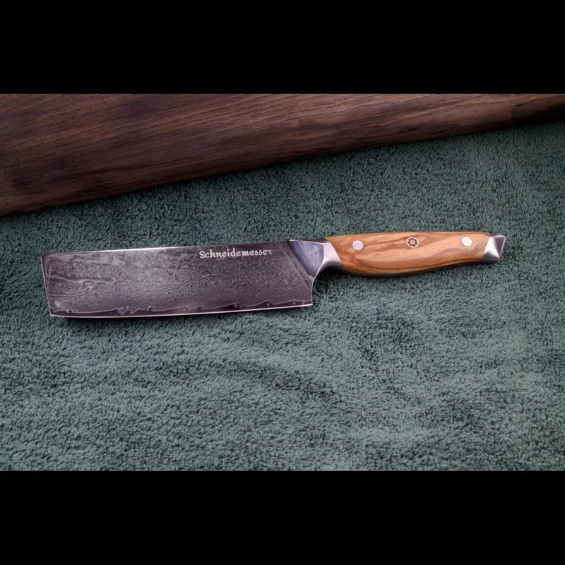 Damastmesser - Nakirimesser aus 67 Lagen Damaststahl und VG10 Kern, Olivenholzgriff