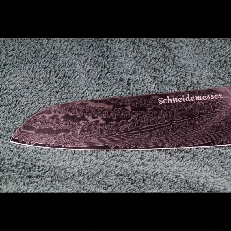 Detail der VG10 Damastklinge mit 67 lagen Damast vom SKeld® - Santokumesser